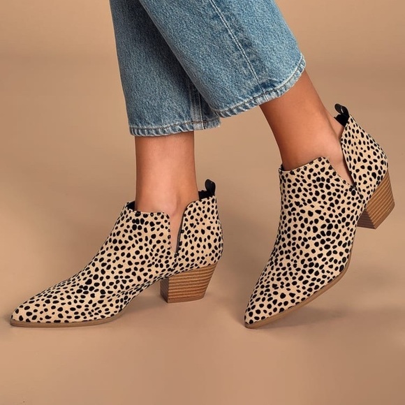 Lulus Shoes - LULUS Marca Vegan Tan and Black Cheetah Print Cutout Slip On Ankle Booties